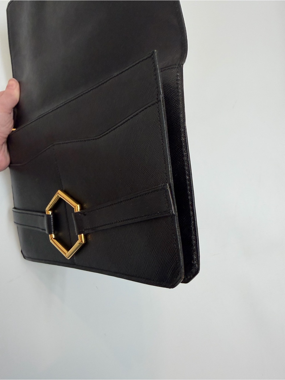 Vintage Christian Dior Black Leather Hexagon Buckle Clutch Wallet Pairs - Picture 14 of 16